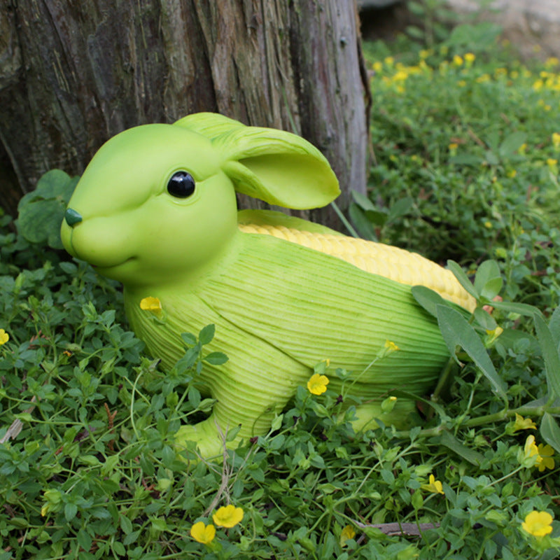 Outdoor Garden Decoration Ornament - Courtyard Balcony Resin Corn Rabbit Figurine, American Countryside Garden Landscape