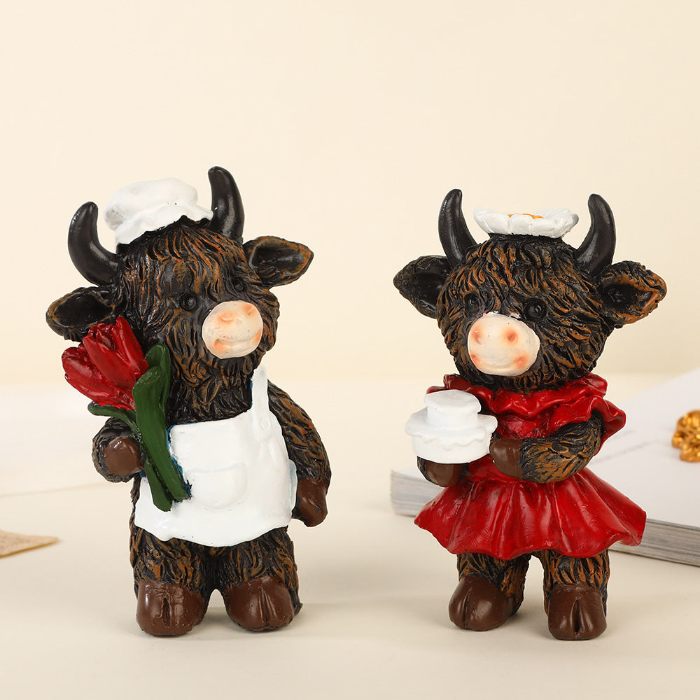 Cute Ox Figurine Decor - Rose Flower Bull Desktop Ornament, Zodiac Craft Gift for Girlfriend &amp; Friends