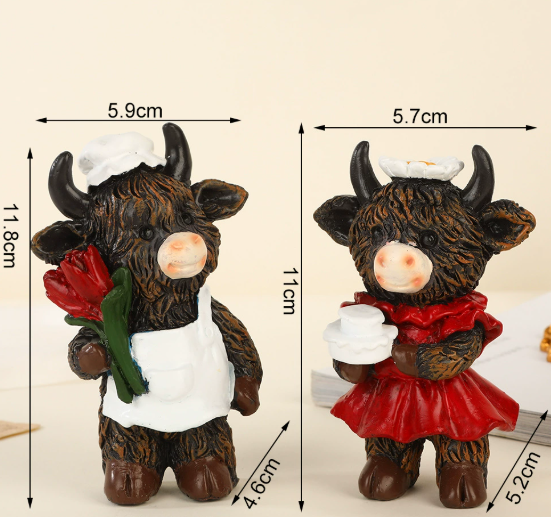 Cute Ox Figurine Decor - Rose Flower Bull Desktop Ornament, Zodiac Craft Gift for Girlfriend & Friends