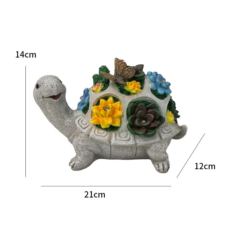 Solar Powered Succulent Turtle Figurine - Garden & Courtyard Ambient Light, Resin Craft Sculpture