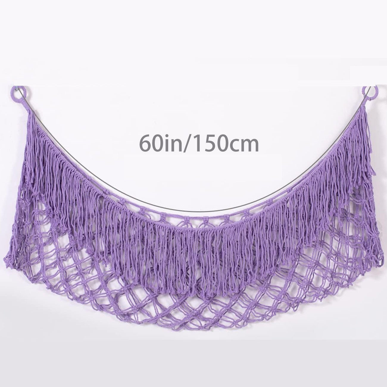 Purple Hand-Woven Cotton Rope Plush Toy Hammock - Wall Organizer with Tassels, Decorative Toy Net (150 x 40cm)