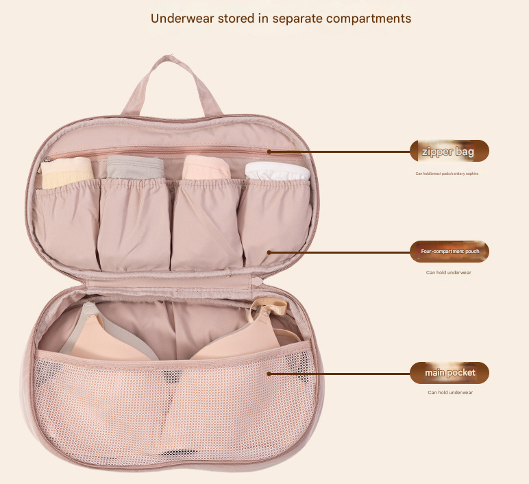 Pink Portable Underwear Travel Organizer Bag - Bra & Lingerie Storage, Anti-Deformation Case for Business Trips