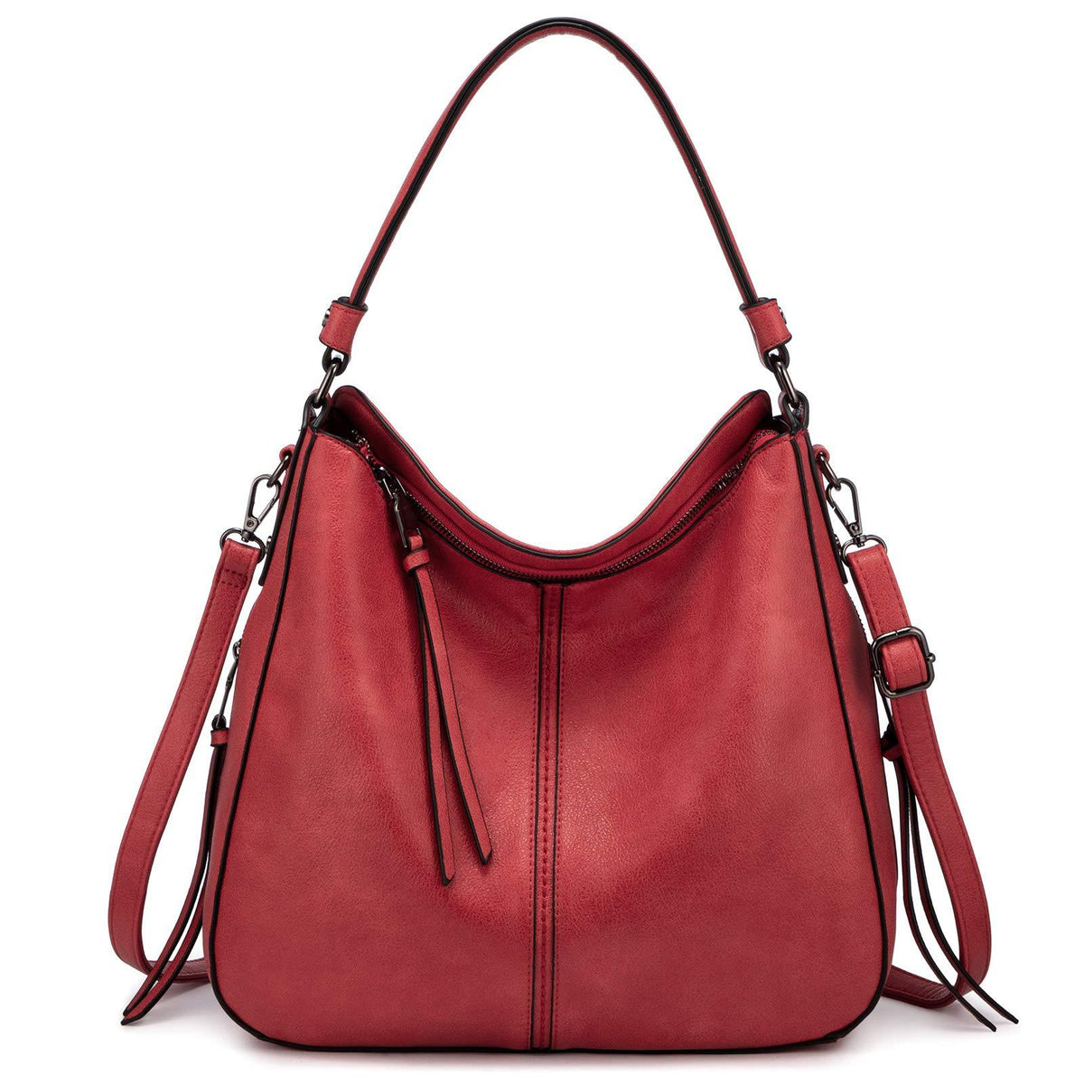 Red Foreign Trade Fashion Large Capacity Handbag - European &amp; American Casual Crossbody Bag, Solid Color Zipper Women&#39;s Shoulder Bag