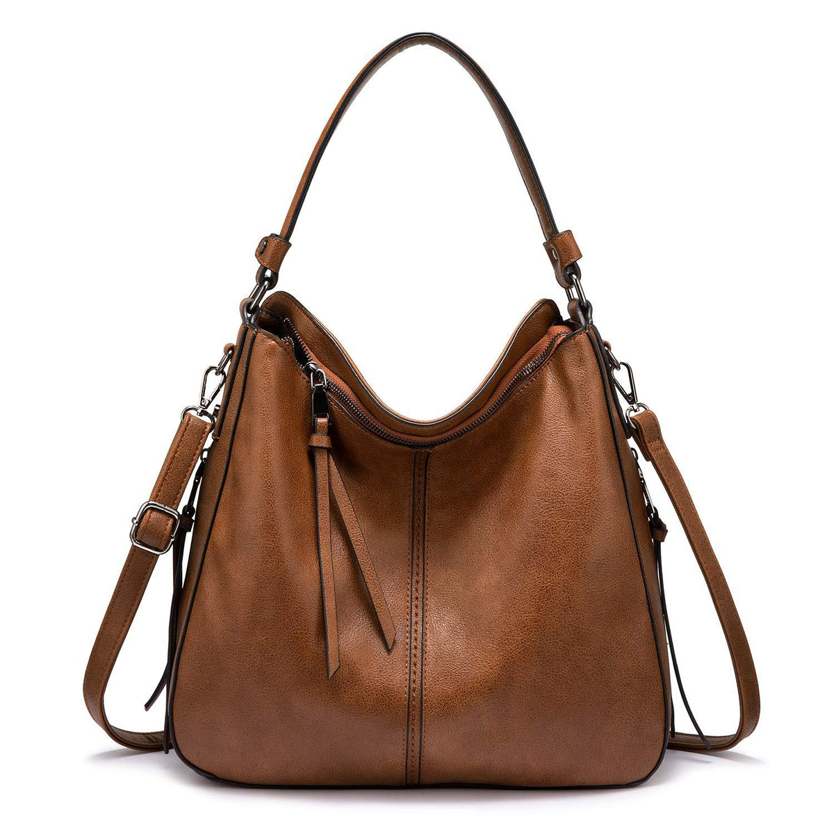 Brown Foreign Trade Fashion Large Capacity Handbag - European &amp; American Casual Crossbody Bag, Solid Color Zipper Women&#39;s Shoulder Bag