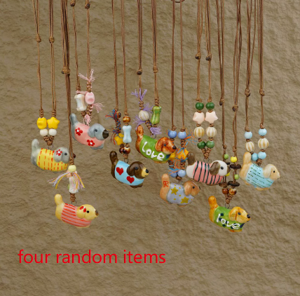 Random 4-Piece Set: Sweet &amp; Fresh Ceramic Dachshund Dog Necklace - Cute Trendy Individual Puppy Pendant, Playful Creative Neckwear