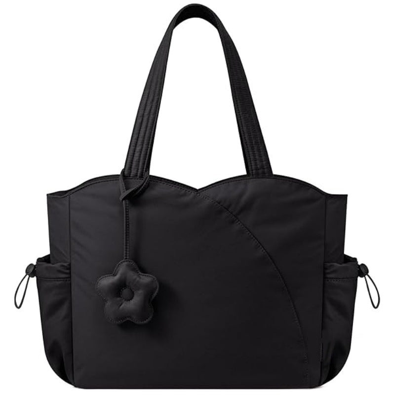 Black Stylish 16-inch Women's Tote Bag - Teacher & Nurse Puffer Work Bag, Travel & Daily Handbag with Cup Holders