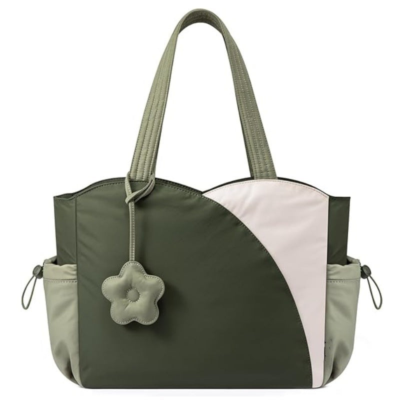 Green Stylish 16-inch Women&#39;s Tote Bag - Teacher &amp; Nurse Puffer Work Bag, Travel &amp; Daily Handbag with Cup Holders