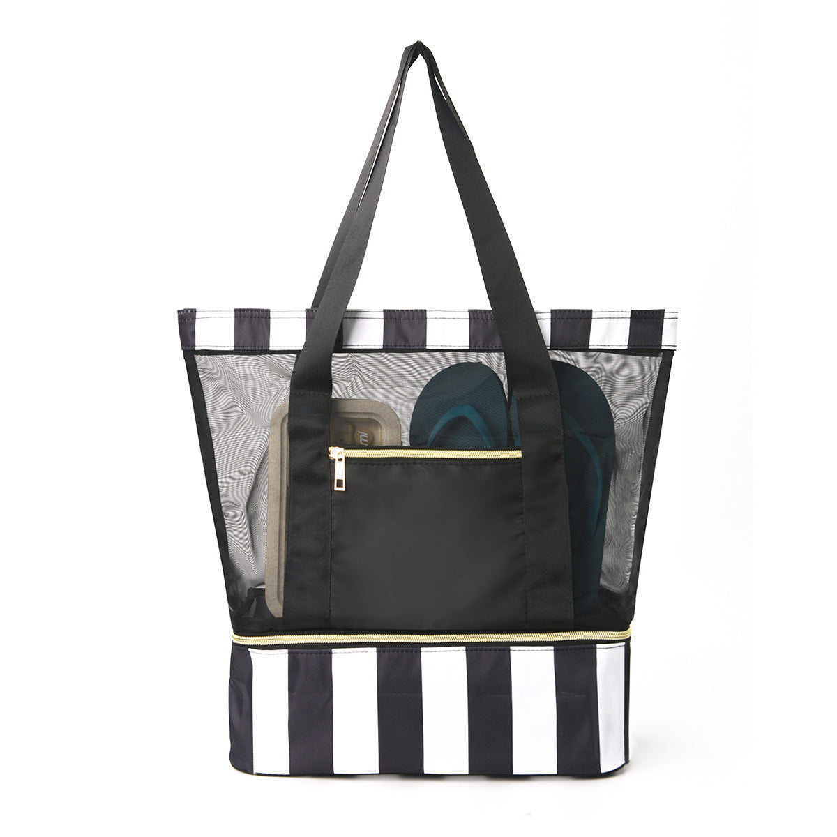 Black 2-in-1 Large Capacity Beach Bag - Portable Swim & Travel Tote with Insulated Cooler (45x17x40 cm)