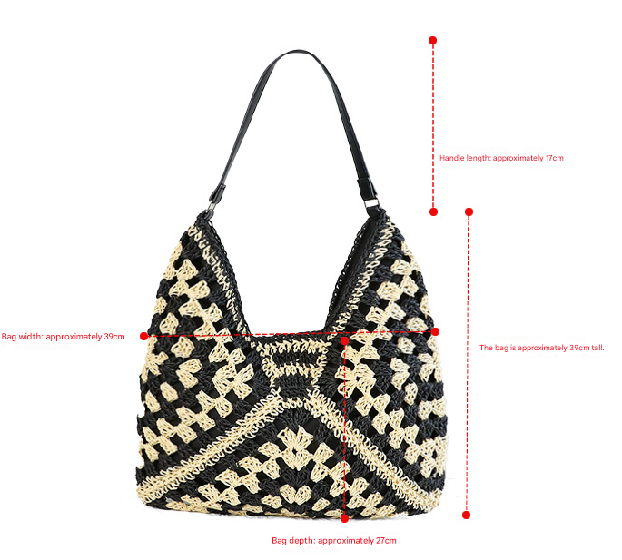 Khaki Stylish Woven Shoulder Bag - Fashionable Versatile Handbag & Crossbody Straw Beach Tote (39x27x39 cm)
