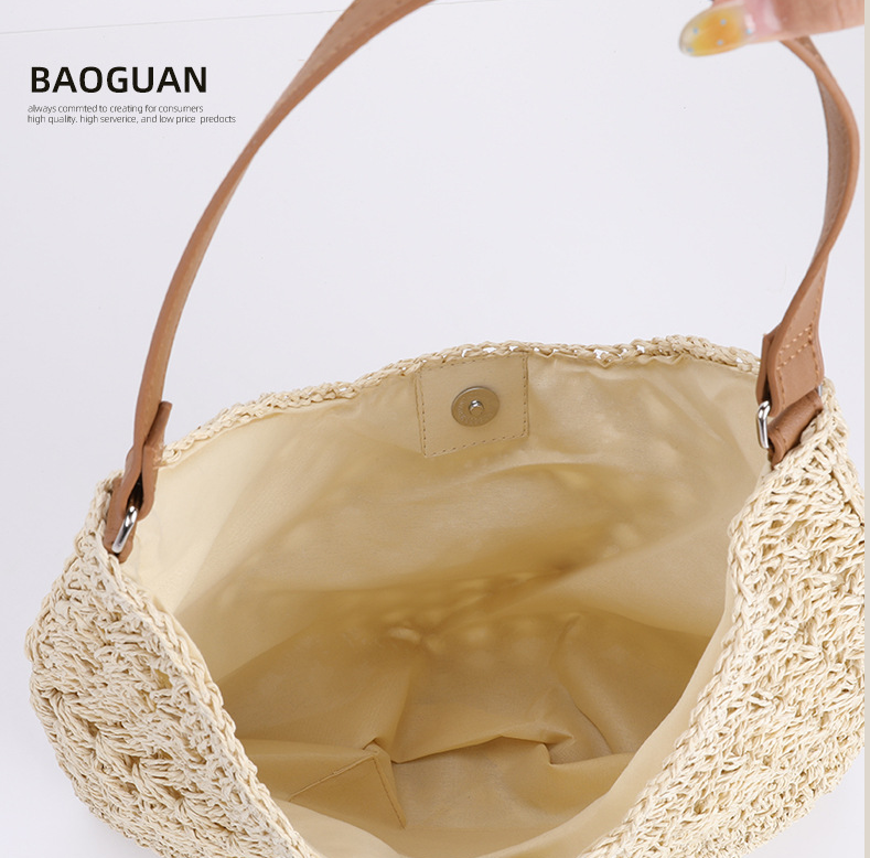 Khaki Stylish Woven Shoulder Bag - Fashionable Versatile Handbag & Crossbody Straw Beach Tote (39x27x39 cm)