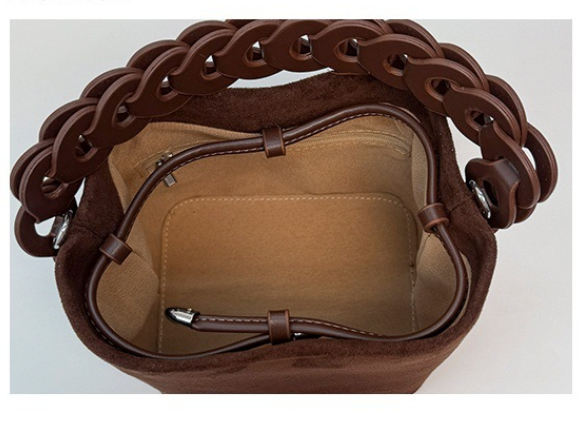 Brown Retro Maillard Brown Mini Bag - 2025 New Casual Versatile Women's Crossbody & Exquisite Braided Handle Bucket Bag (15x12x14 cm)