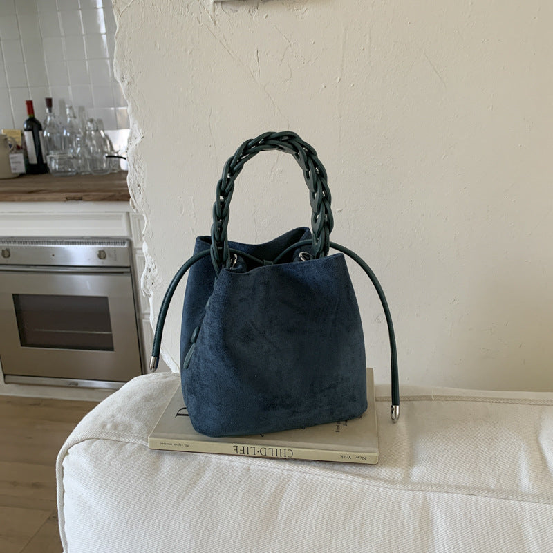 Blue Retro Maillard Brown Mini Bag - 2025 New Casual Versatile Women's Crossbody &amp; Exquisite Braided Handle Bucket Bag (15x12x14 cm)