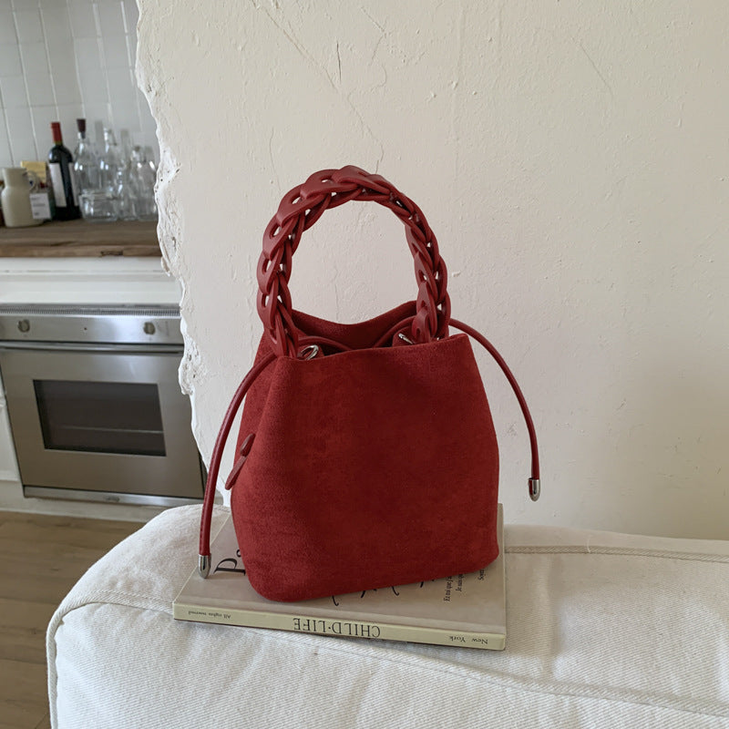 Red Retro Maillard Brown Mini Bag - 2025 New Casual Versatile Women's Crossbody &amp; Exquisite Braided Handle Bucket Bag (15x12x14 cm)