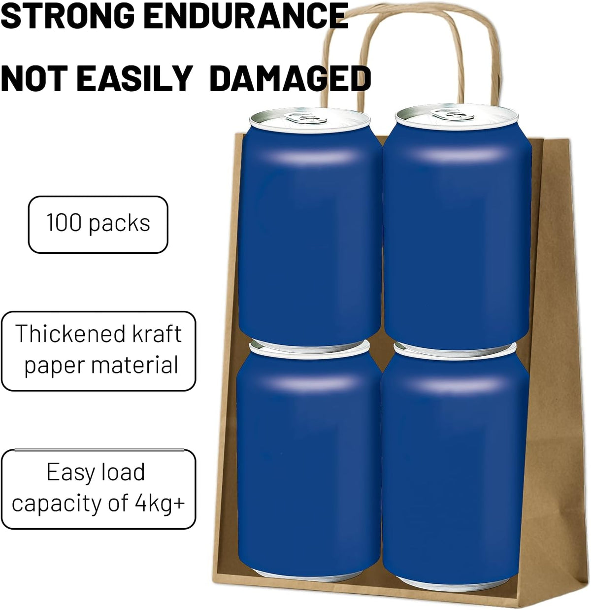 Gift Bags 8.25"X5.9 "X3.15" 100pcs Brown Kraft Paper Bag with Handles for Small Business Christmas Bulk, Wedding, Party Favor, Shopping, Lunch, Halloween Trick-or-Treat Bags