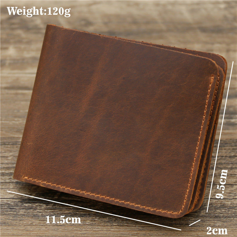 Dark Brown Men's Crazy Horse Leather Wallet - Genuine Leather Bifold Card Holder, Retro Rugged Top-Grain Cowhide (11.5x2x9.5 cm, 120g)