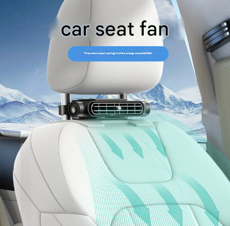 Black Car Seat Headrest Fan - USB Powered Bladeless Rear Seat Fan for Vehicle Cooling (175x75x34mm)