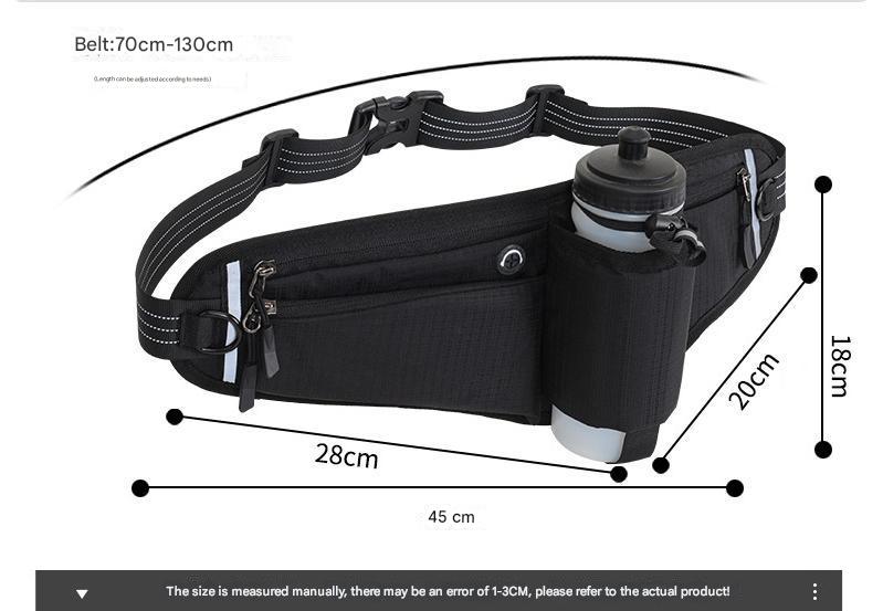 Dark Grey Adjustable Running Waist Pack with Water Bottle Holder, Reflective Design, and Multiple Storage Pockets for Outdoor Activities