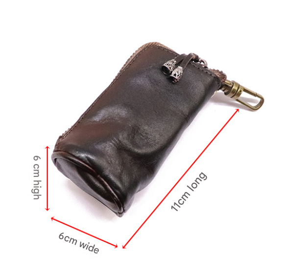 Coffee Vintage Top-Grain Cowhide Key Pouch - Men's Large Capacity Waist-Mounted Retro Key Holder (11x6x6 cm)