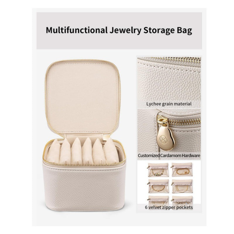 Luxury Leather Jewelry Box - Necklace, Ring & Earring Organizer for Women (4.7x4.7x2.9 inches)