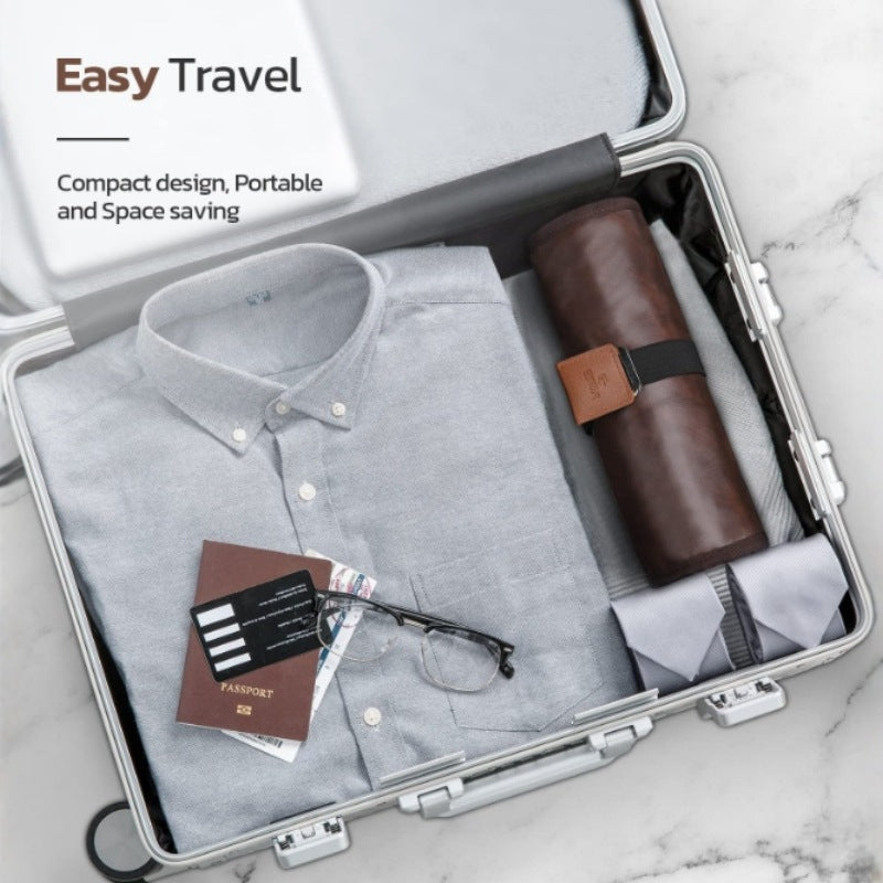 Brown Men's PU Leather Toiletry Bag - Waterproof Travel Organizer for Shaving Kits & Bathroom Accessories (50.8x25.4 cm unfolded, 25.4 cm rolled)