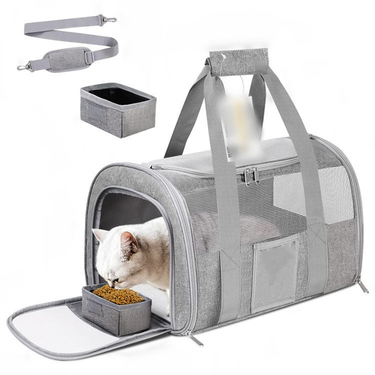 Grey Large Cat &amp; Small Dog Carrier - Soft-Sided, Foldable &amp; Breathable Pet Travel Bag (43x30x28 cm)