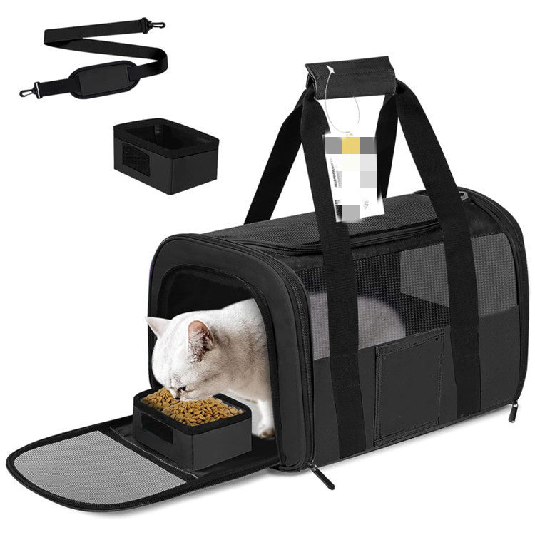 Black Large Cat &amp; Small Dog Carrier - Soft-Sided, Foldable &amp; Breathable Pet Travel Bag (43x30x28 cm)
