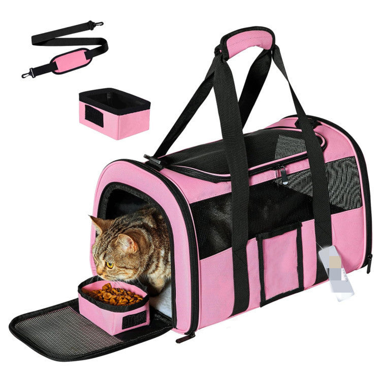 Pink Large Cat &amp; Small Dog Carrier - Soft-Sided, Foldable &amp; Breathable Pet Travel Bag (43x30x28 cm)