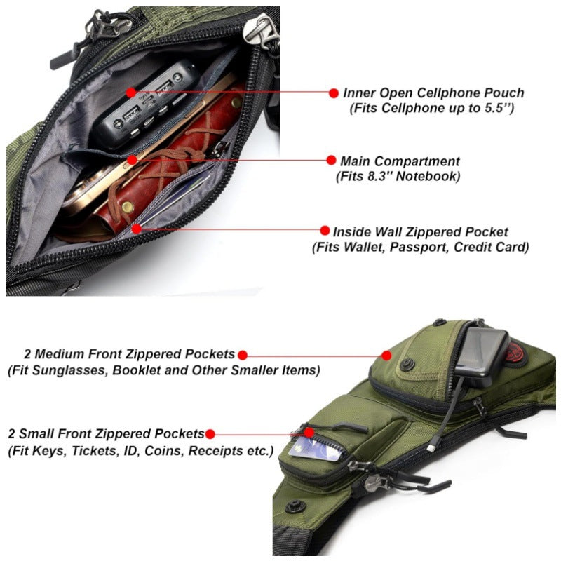 Black Tactical Style Sling Bag Crossbody Chest Pack Lightweight Daypack for Travel Hiking and Cycling Fits 8.3 Inch Notebook Ideal for Australian Outdoors