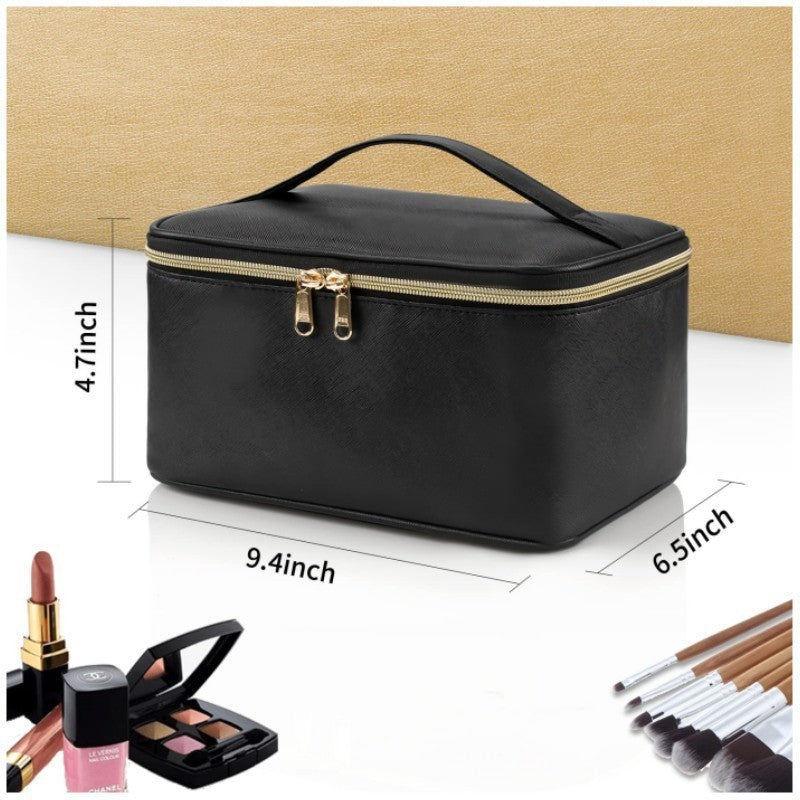 Black Large Capacity Travel Makeup Bag Portable Cosmetic Case with Handle and Dividers Elegant Toiletry Organizer for Daily Use