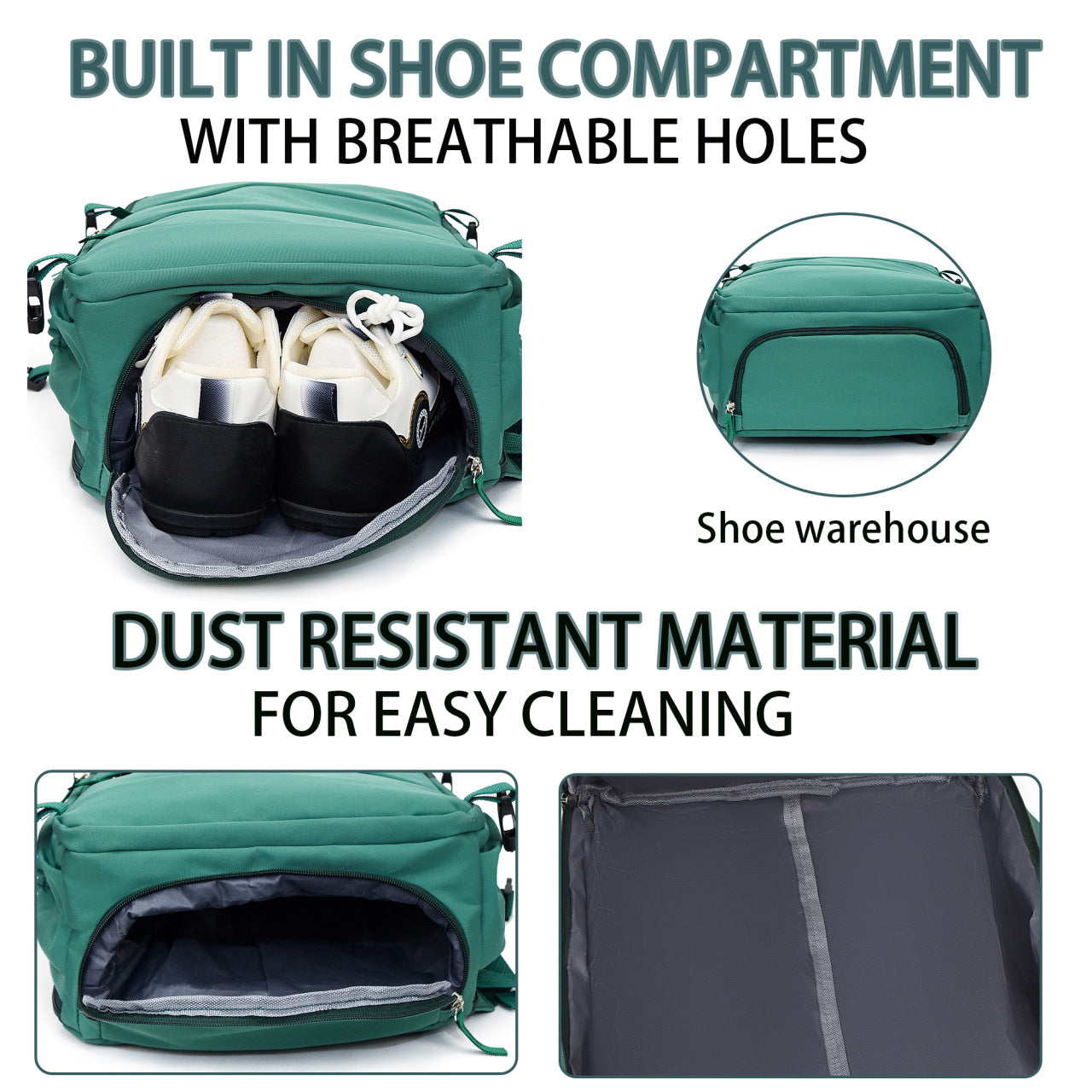 Green 25L Travel Laptop Backpack with Shoe Compartment 180 Degree Opening Carry On Rucksack Fits 14 Inch Laptop Ideal for Business and Weekends