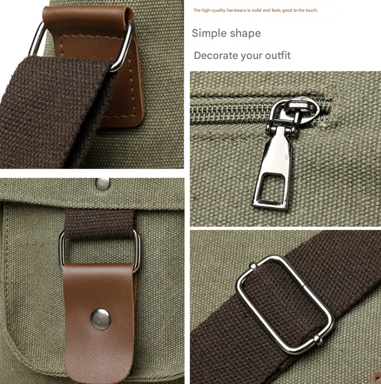 Army Green Vintage Canvas Messenger Bag Men Crossbody Satchel Durable Shoulder Bag for Work and Travel Multi Pocket Casual Daypack