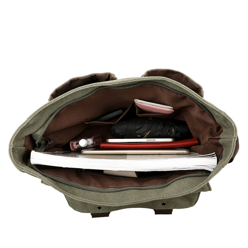 Black Vintage Canvas Messenger Bag Men Crossbody Satchel Durable Shoulder Bag for Work and Travel Multi Pocket Casual Daypack