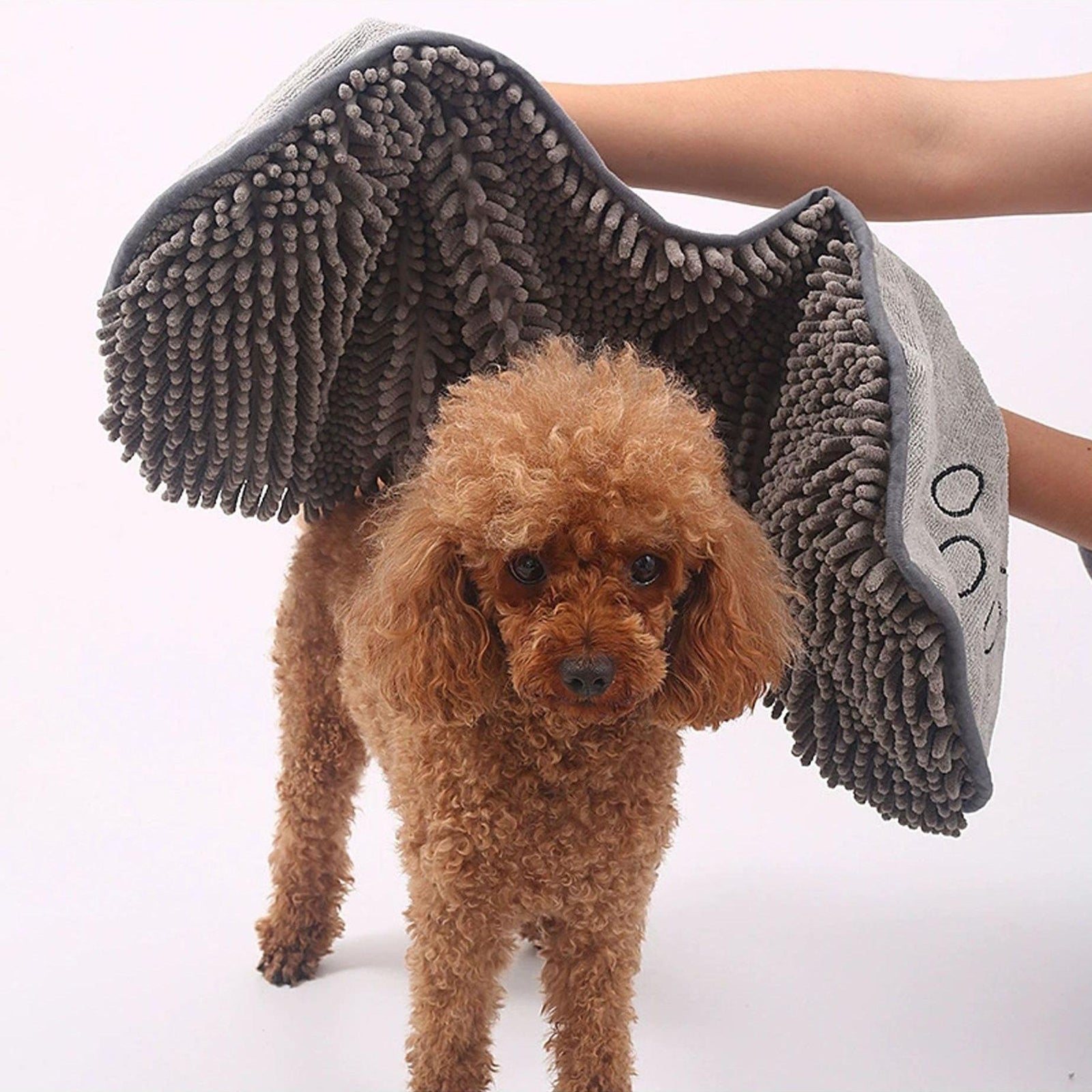 Grey Super Absorbent Pet Drying Towel with Hand Pockets Soft Chenille Microfiber Dog Bath Towel Quick Dry for Cats and Dogs after Grooming or Beach