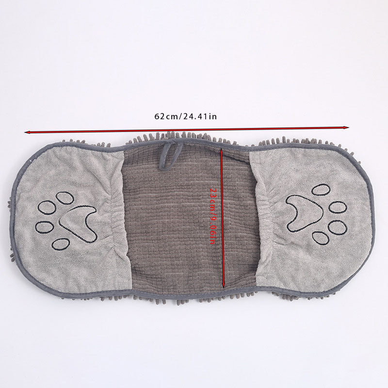 Blue Super Absorbent Pet Drying Towel with Hand Pockets Soft Chenille Microfiber Dog Bath Towel Quick Dry for Cats and Dogs after Grooming or Beach