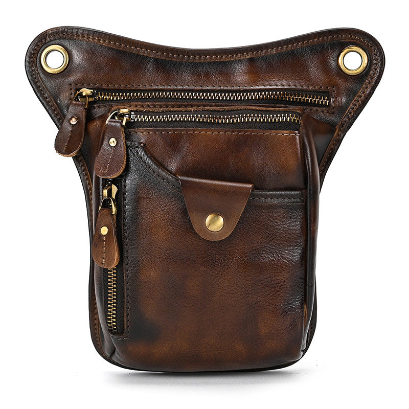 Coffee-brown Vintage Crazy Horse Leather Drop Leg Bag Waist Pack Thigh Pouch for Motorcycling Hiking and Travel Multipurpose Organiser