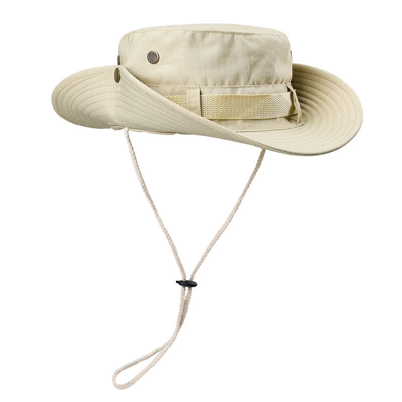 Beige Foldable Wide Brim Sun Hat Unisex Bucket Safari Cap Adjustable 56-60cm for Fishing Hiking Camping and Outdoor Travel