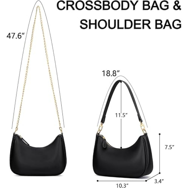 Women's Retro Shoulder Bag Classic 90s Style Underarm Purse Faux Leather Crescent Hobo Handbag with Zipper for Daily Use and Evening