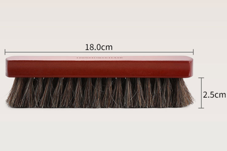 2 Pack Natural Wood Color 18*5cm Premium Horsehair Shoe Brush Set Solid Wood Handle Soft Bristles Leather Care Kit for Polishing Boots Bags and Car Seats