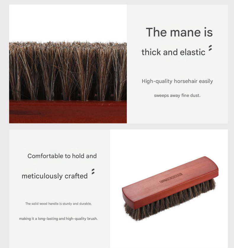 2 Pack Natural Wood Color 18*5cm Premium Horsehair Shoe Brush Set Solid Wood Handle Soft Bristles Leather Care Kit for Polishing Boots Bags and Car Seats