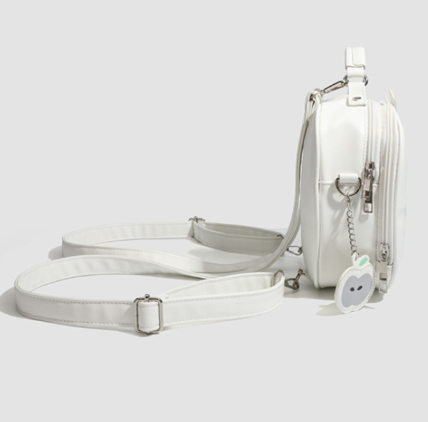 Green Cute Apple Shaped Ita Bag Convertible Backpack Crossbody Purse with Mesh Pin Display Window for Teen Girls and Daily Use