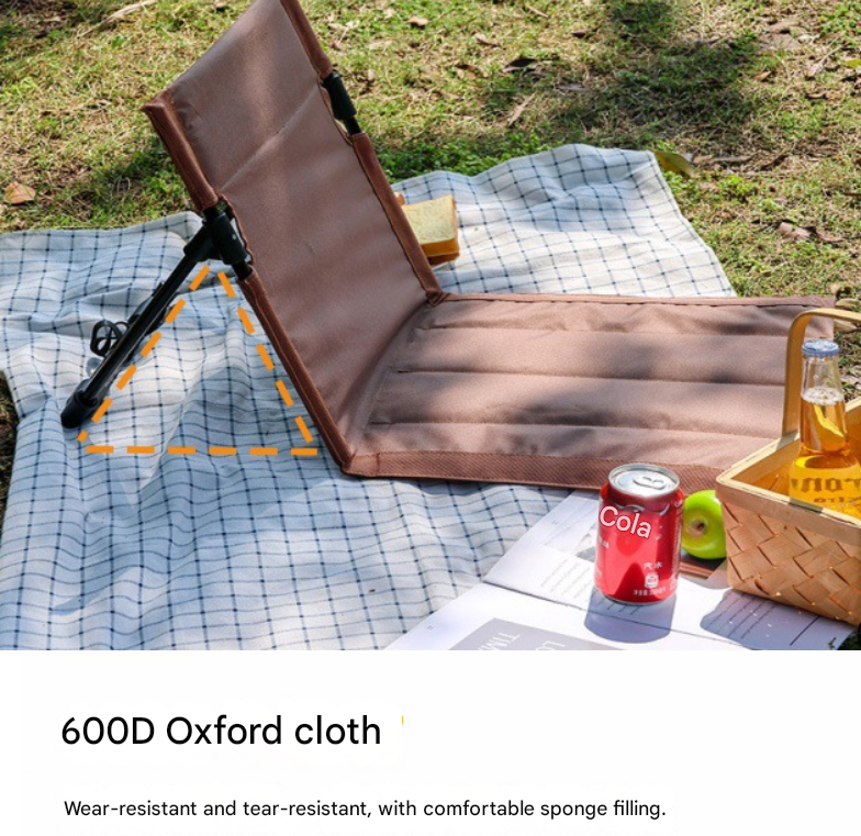 Army Green Portable Outdoor Ground Chair with Back Support Folding Beach Mat Seat Lightweight Aluminium Frame for Camping Festivals and Picnics