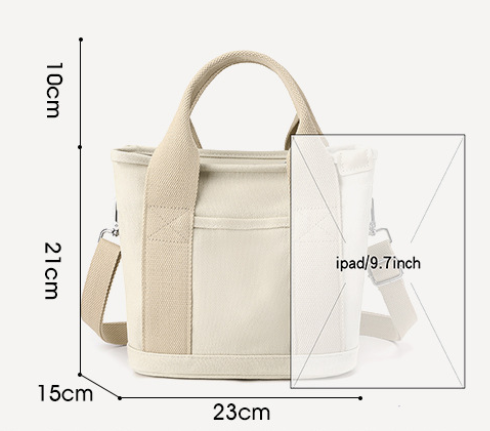 Black Small Canvas Tote Bag Crossbody Lunch Handbag with Adjustable Strap Fits 9.7 Inch Tablet for Women Daily Work and Travel