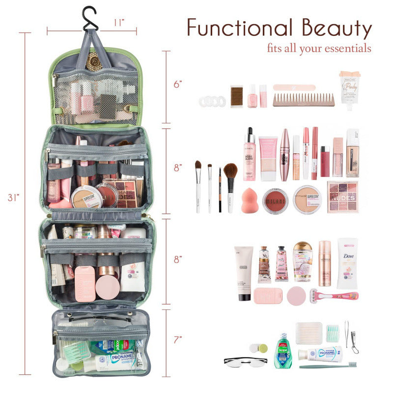 Black Large Hanging Toiletry Bag Waterproof Travel Cosmetic Organiser with Sturdy Hook 4 Compartments Makeup Wash Case for Women and Men