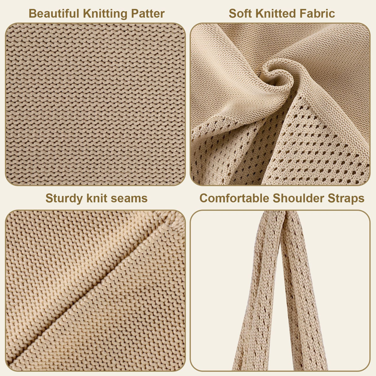 Beige Women's Large Mesh Beach Tote Bag Boho Crochet Shoulder Shopper Reusable Eco Grocery Net Bag for Summer Travel and Markets