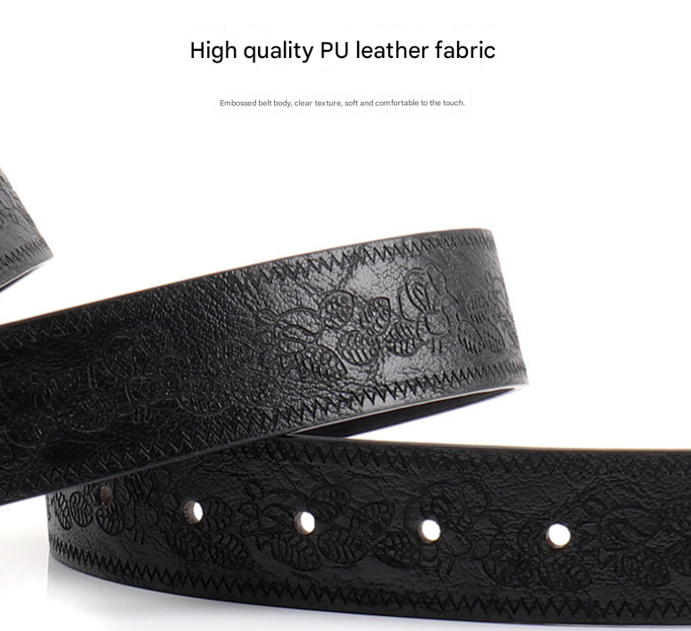 Black Women's Western Style Embossed Belt 2 Pack Vintage PU Leather Waistband with Antique Silver Buckle for Jeans and Dresses Y2K Fashion