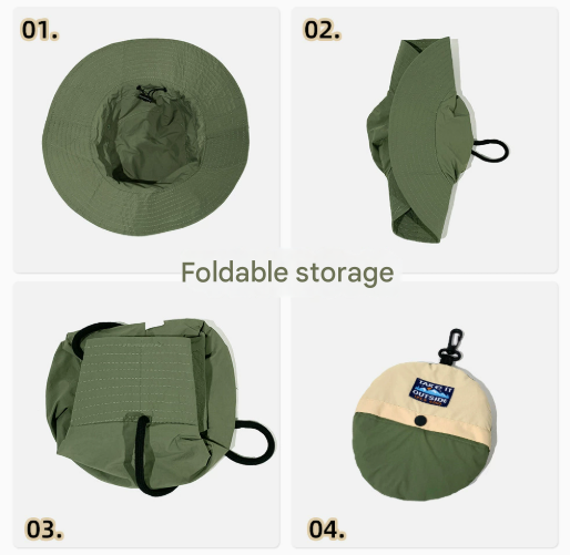 Green Foldable Waterproof Bucket Hat Packable Sun Cap Wide Brim with Adjustable Drawstring for Fishing Camping and Hiking