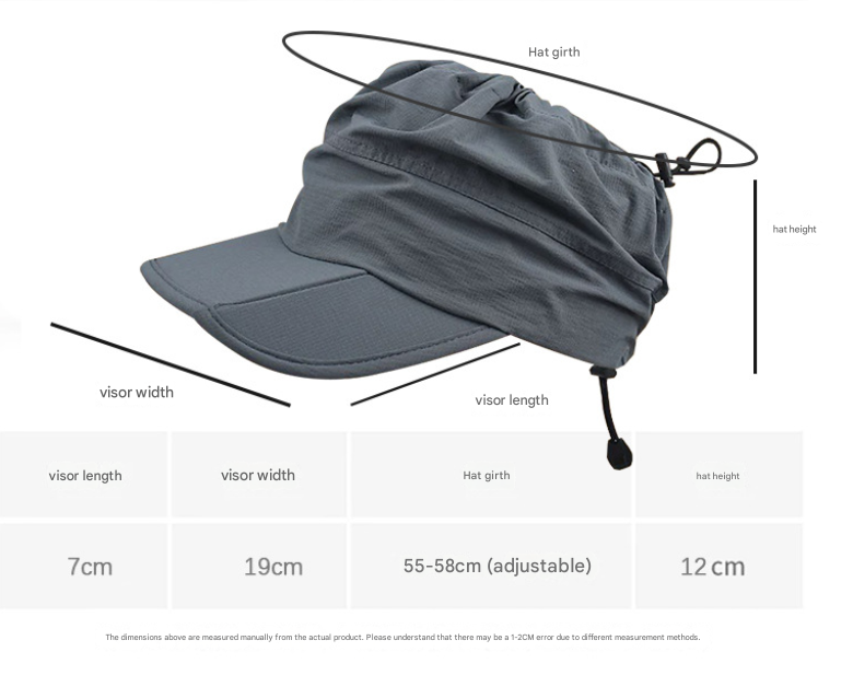 Grey Women's Foldable Sun Visor Cap Quick Dry Packable Empty Top Hat Adjustable Drawstring for Running Hiking and Summer Travel