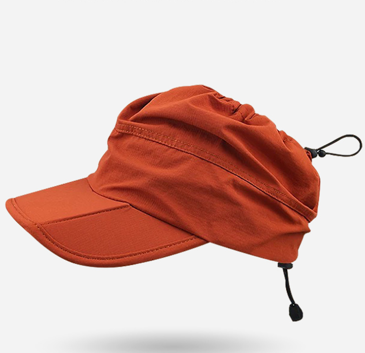 Orange Women's Foldable Sun Visor Cap Quick Dry Packable Empty Top Hat Adjustable Drawstring for Running Hiking and Summer Travel