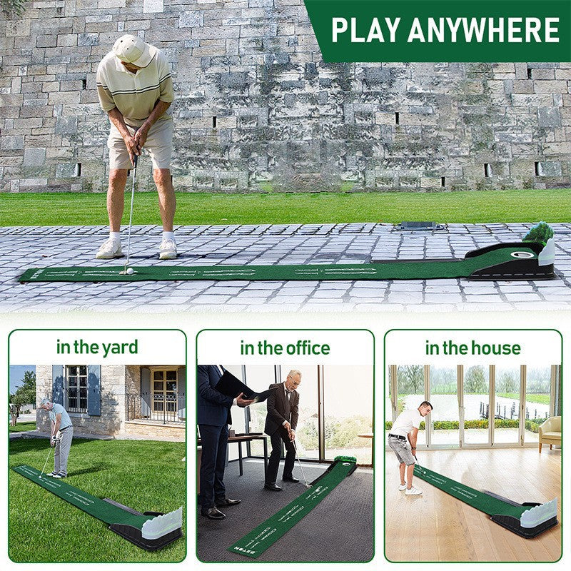 Indoor Golf Putting Mat with Automatic Ball Return System 2.6m Practice Green with Alignment Guides for Home and Office Training