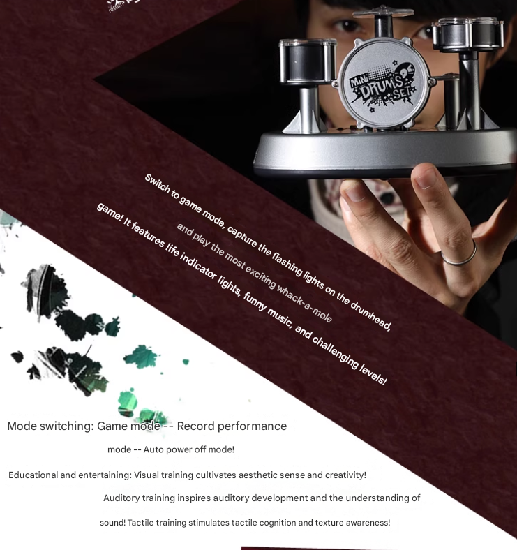 Mini Electronic Finger Drum Set Touch Sensitive Desktop Percussion Toy with Light-Up Game Mode Novelty Gift for Kids and Musicians